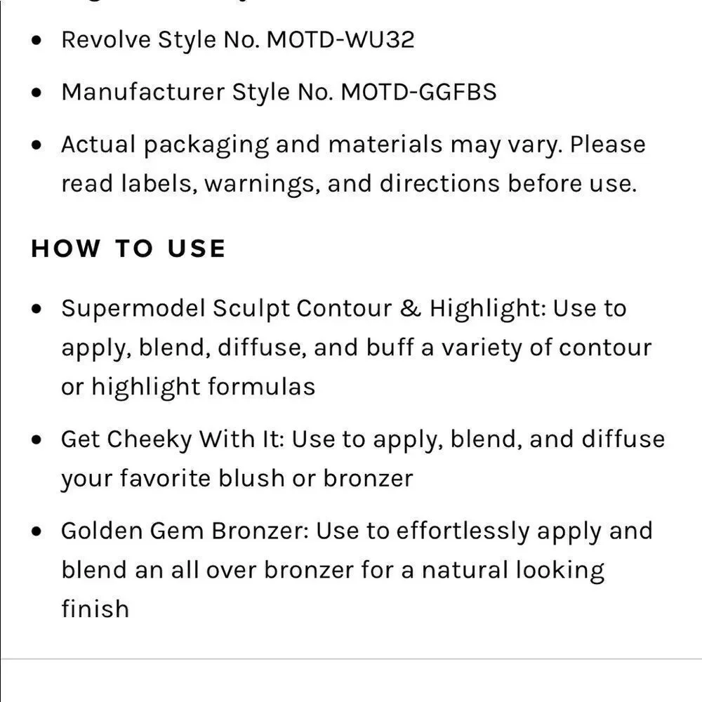MOTD COSMETICS Gold Goddess Face Brush Set 3 pieces plus new Ipsy drawstring bag